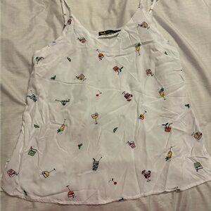 Chic White Tank Top with Colorful Drink Print